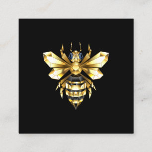 Carte De Fidélité Logo Faux Gold Foil Bee Polygonal sur Noir