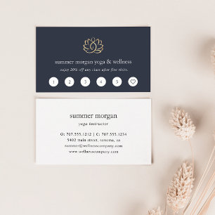 Carte De Fidélité Logo Navy & Gold Lotus Yoga Wellness Spa