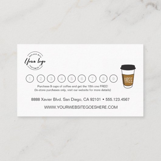 Carte De Fidélité Logo personnalisable Simple Coffee Business (Dos)