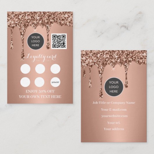 Carte De Fidélité Logo QR Code Business Reward Punch Rose Gold (Devant / Derrière)