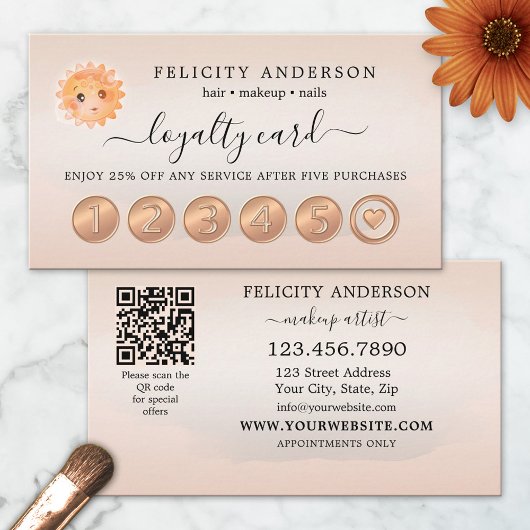 Carte De Fidélité Logo QR Code Peach Beauty Loyalty Card
