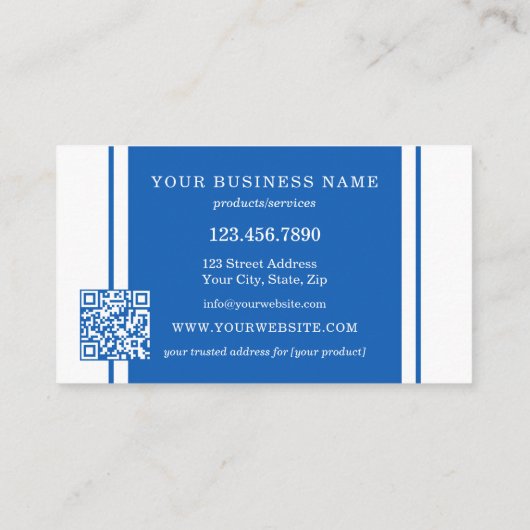 Carte De Fidélité Logo simple Code QR Marine Bleu Blanc (Dos)