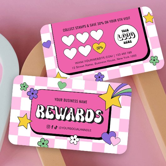 Carte De Fidélité Logo Super tendance Retro Rose Lashes Nails Salon