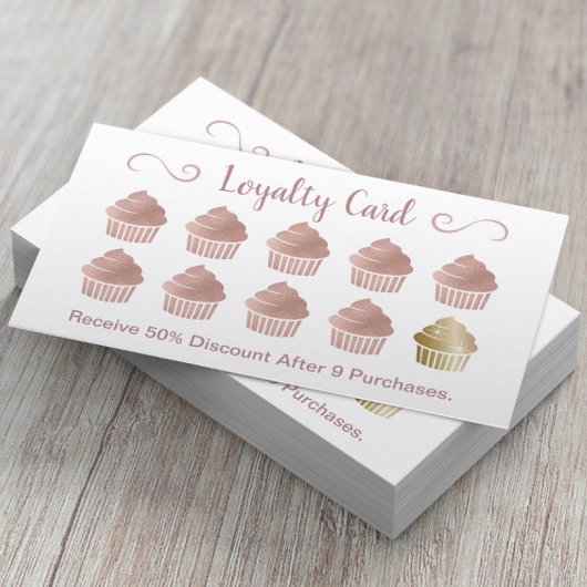 Carte De Fidélité Loyalty Card | Rose Gold Cupcakes Pastry Bakery