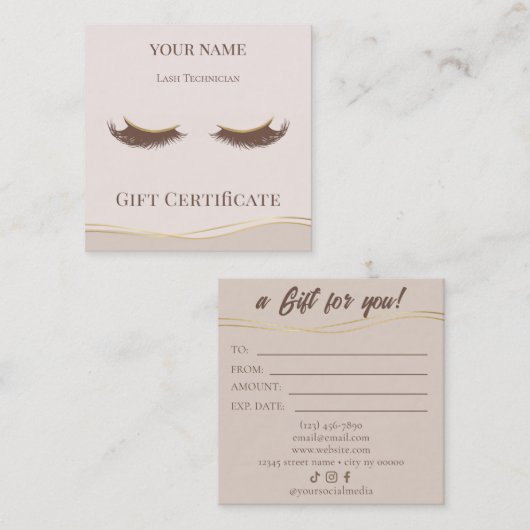 Carte De Fidélité Luxury Lash Technician Gift Certificate Card (Devant / Derrière)