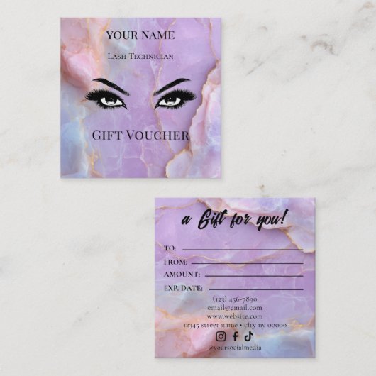 Carte De Fidélité Luxury Pastel Marble Lash Ar Gift Certificate Card (Devant / Derrière)