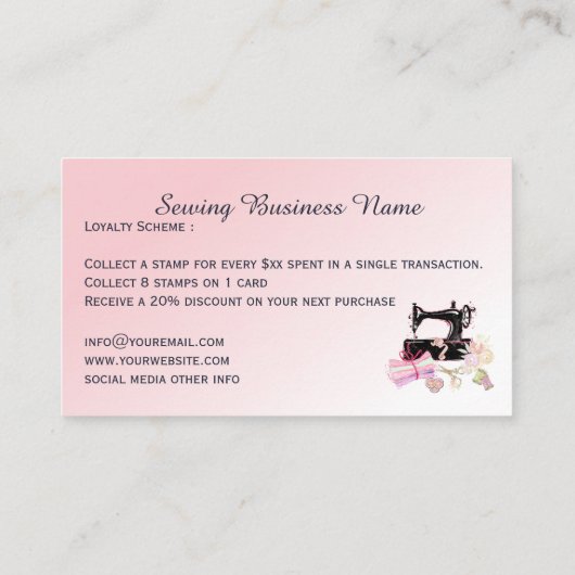Carte De Fidélité Machine à coudre Quilting Pink Business (Dos)