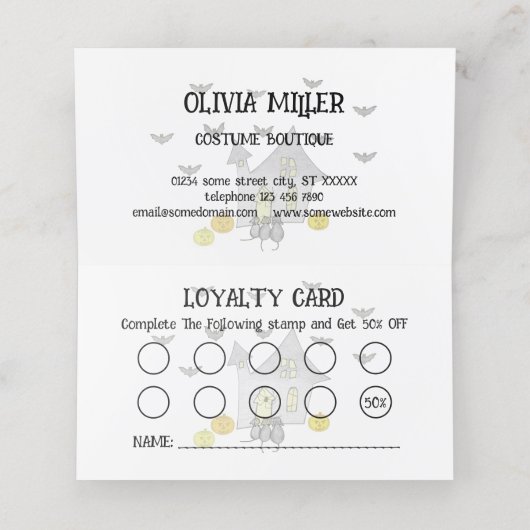 Carte De Fidélité Maison d'Halloween, Chats noirs, Chats, Chauves-so (Intérieur déplié)
