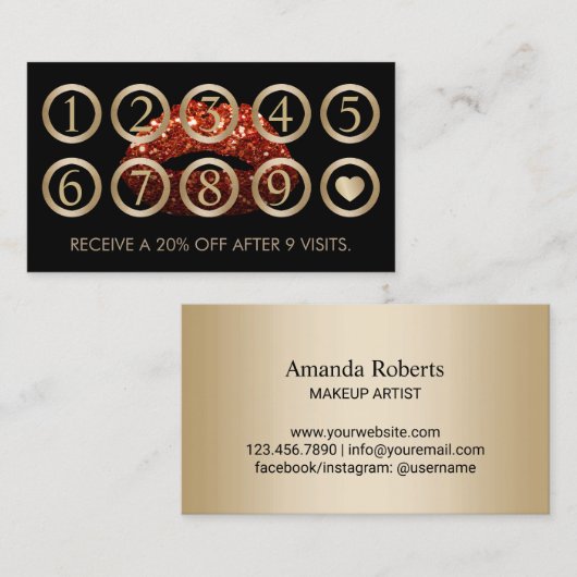 Carte De Fidélité Maquillage Artiste Parties scintillant Rouge Lièvr (Devant / Derrière)