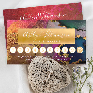 Carte De Fidélité Maquillage cheveux marbre aquarelle or vert chaud 