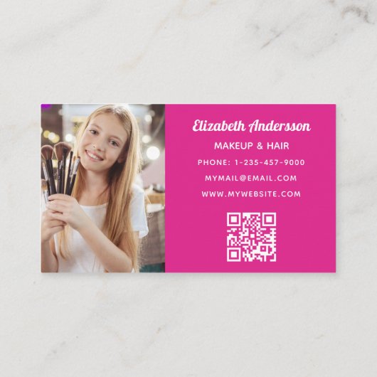 Carte De Fidélité Maquillage photo en code qr blanc rose chaud (Dos)