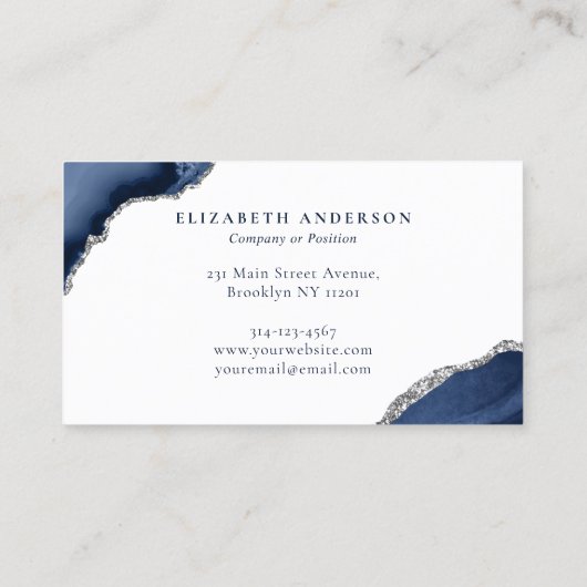 Carte De Fidélité Marine Blue Silver Agate Parties scintillant Spark (Dos)