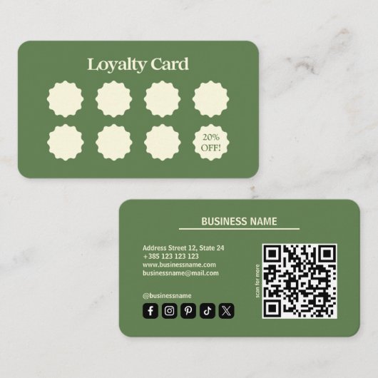 Carte de fidélité Matcha Green Modern QR Code (Devant / Derrière)