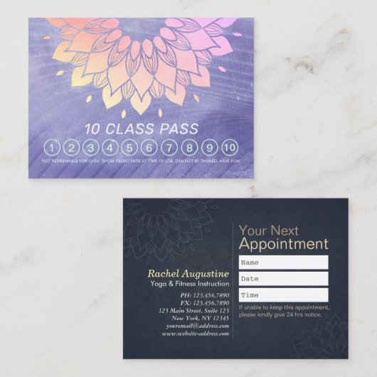 Carte De Fidélité Méditation Yoga Instructeur 10 Classe Pass (Devant / Derrière)