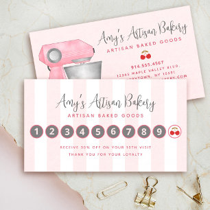Carte De Fidélité Mélangeur de boulangerie Rose pâle Blanc rayures P
