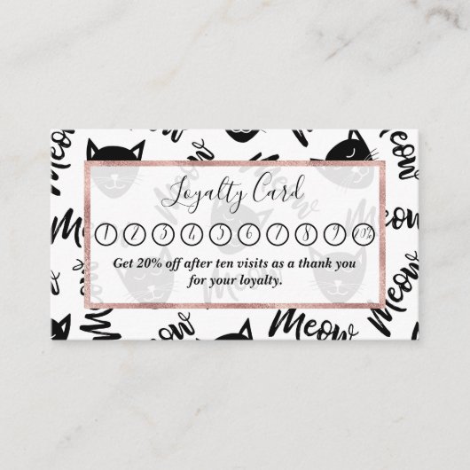 Carte De Fidélité Meow Simple moderne Black White Chats Typographie (Devant)