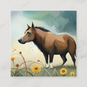 Carte De Fidélité Mignonne poney brun dans le champ floral