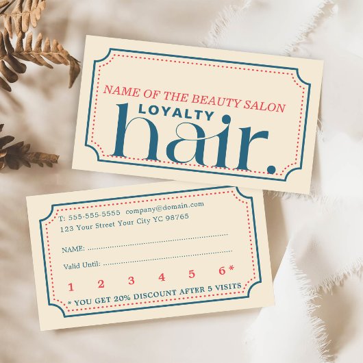 Carte de fidélité minimaliste Boho Retro Bleu Beau