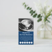 Carte De Fidélité Modern Blue & White Cafe with Logo Thank You Punch (Debout devant)