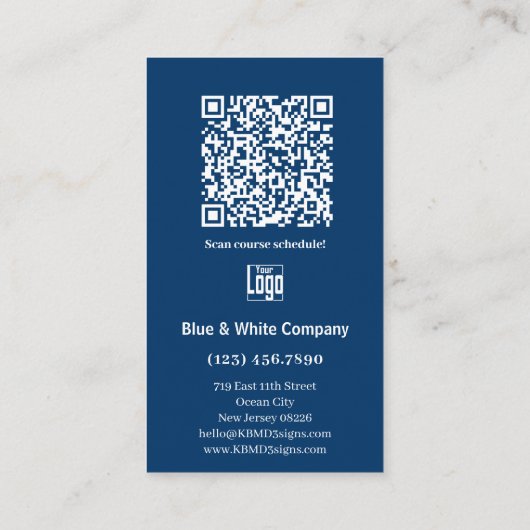 Carte De Fidélité Modern Blue & White with Logo Thank You Punch (Dos)