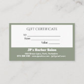 Carte De Fidélité Modern Business Sage Green Custom Gift Certificate (Dos)