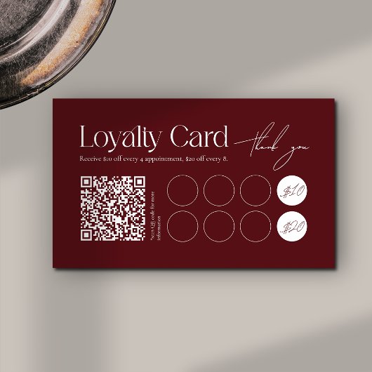 Carte De Fidélité Modern Dark Red Minimalist Loyalty Card