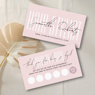 Carte De Fidélité Modern hair stylist script typography blush pink