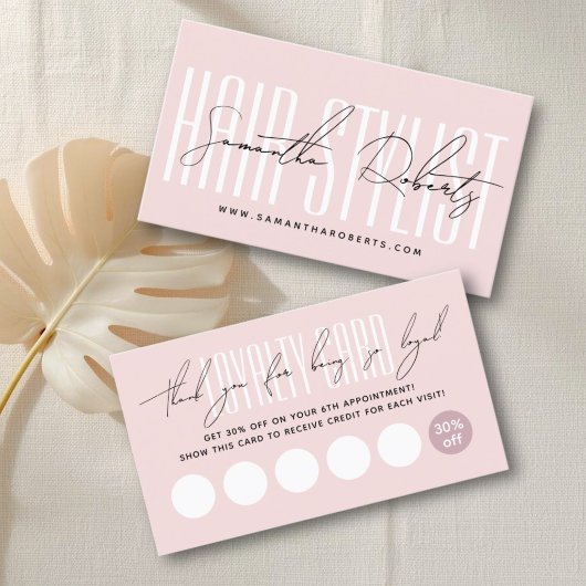 Carte De Fidélité Modern hair stylist script typography blush pink