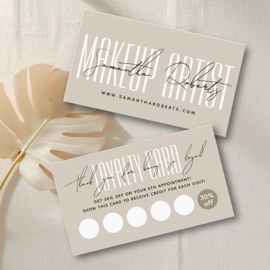 Carte De Fidélité Modern makeup artist script typography beige