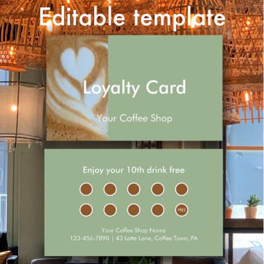 Carte De Fidélité Modern Sage Custom Photo Coffee House Customer
