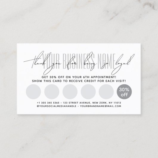 Carte De Fidélité Modern typography script reward  (Dos)