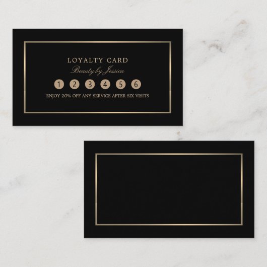 Carte De Fidélité Moderne & élégant, Noir & Or, (Devant / Derrière)