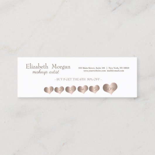 Carte De Fidélité Moderne Élégant Simple Rose Coeurs Or, Blanc (Dos)