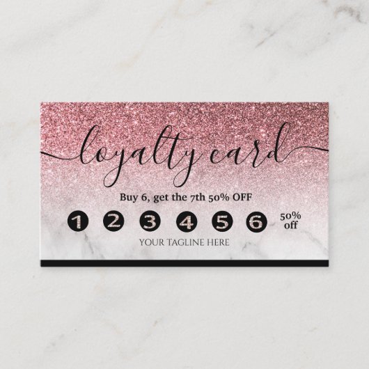 Carte de fidélité modifiable rose or parties scint (Devant)