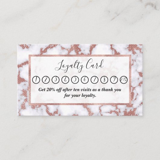 Carte De Fidélité Motif en marbre de Parties scintillant en or rose (Devant)
