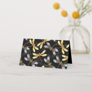 Carte De Fidélité Motif sans couture avec libellules d'or