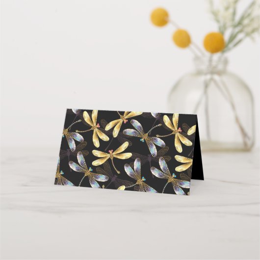 Carte De Fidélité Motif sans couture avec libellules d'or (Devant)