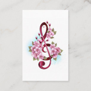 Carte De Fidélité Musical treble clef notes with sakura flowers