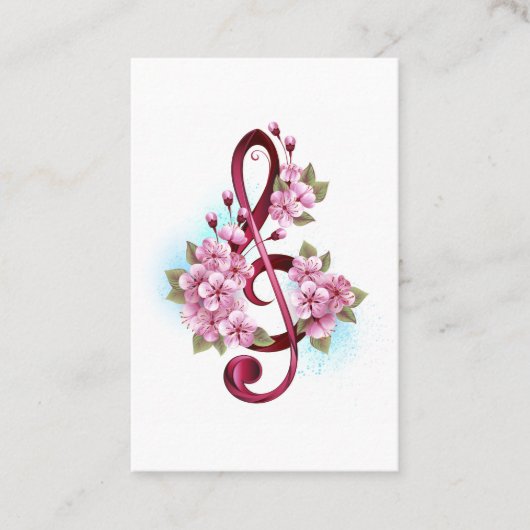 Carte De Fidélité Musical treble clef notes with sakura flowers (Devant)