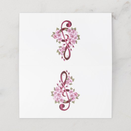 Carte De Fidélité Musical treble clef notes with sakura flowers (Extérieur déplié)