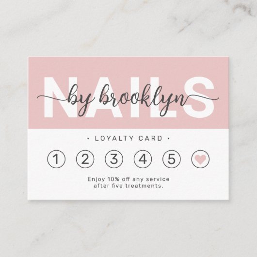 Carte De Fidélité Nail Tech Blush Pink Script  (Devant)