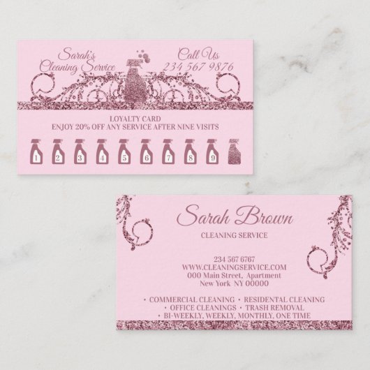 Carte De Fidélité Nettoyage Maid Janitorial étincelant Ménage (Devant / Derrière)