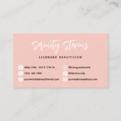 Carte De Fidélité Noir Script Blush Rose Beautician 6 Visites (Dos)