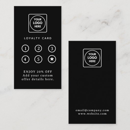 Carte de fidélité noire | Carte perforée de logo d (Devant / Derrière)