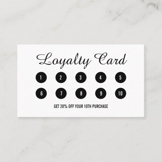 Carte de fidélité noire et blanche à script modern (Devant)