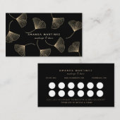 Carte de fidélité noire Ginkgo Gold Falling Feuill (Devant / Derrière)
