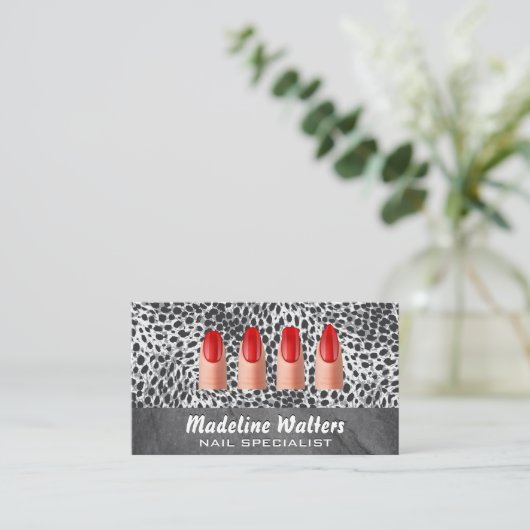 Carte De Fidélité Ongles peints | Empreinte de léopard (Debout devant)
