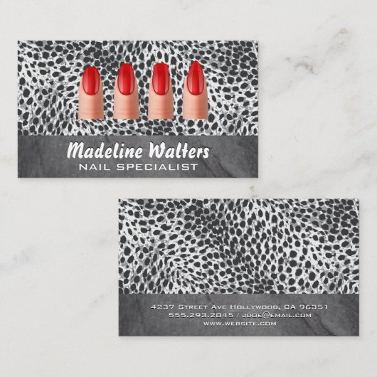 Carte De Fidélité Ongles peints | Empreinte de léopard (Devant / Derrière)