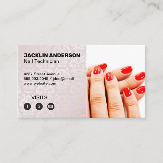 Carte De Fidélité Ongles peints | Modèle Damask | Loyauté (Devant)