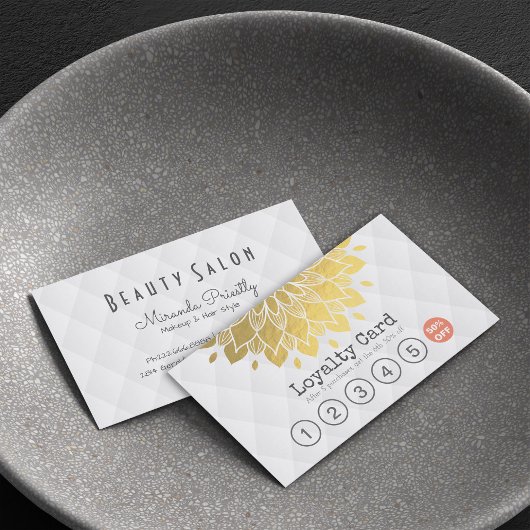 Carte de fidélité Or Floral Blanc cuir maquillage 